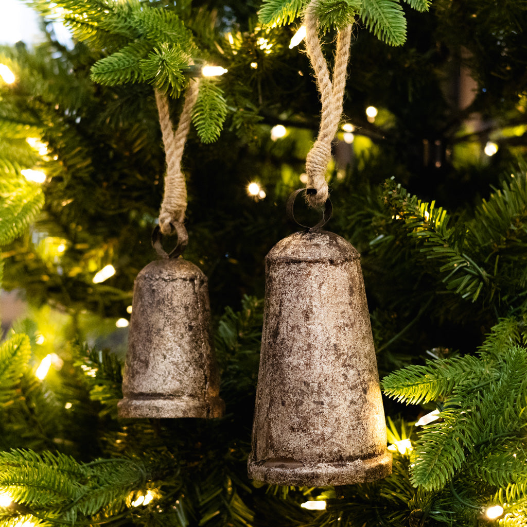 Tall Burnt Iron Antiqued Bell with Rope Tie