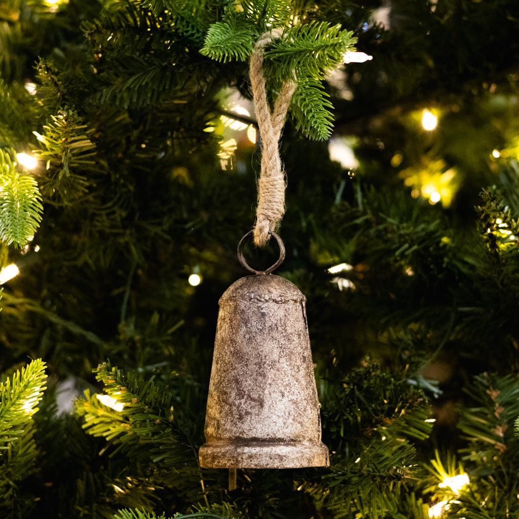 Short Burnt Iron Antique Bell with Rope Tie