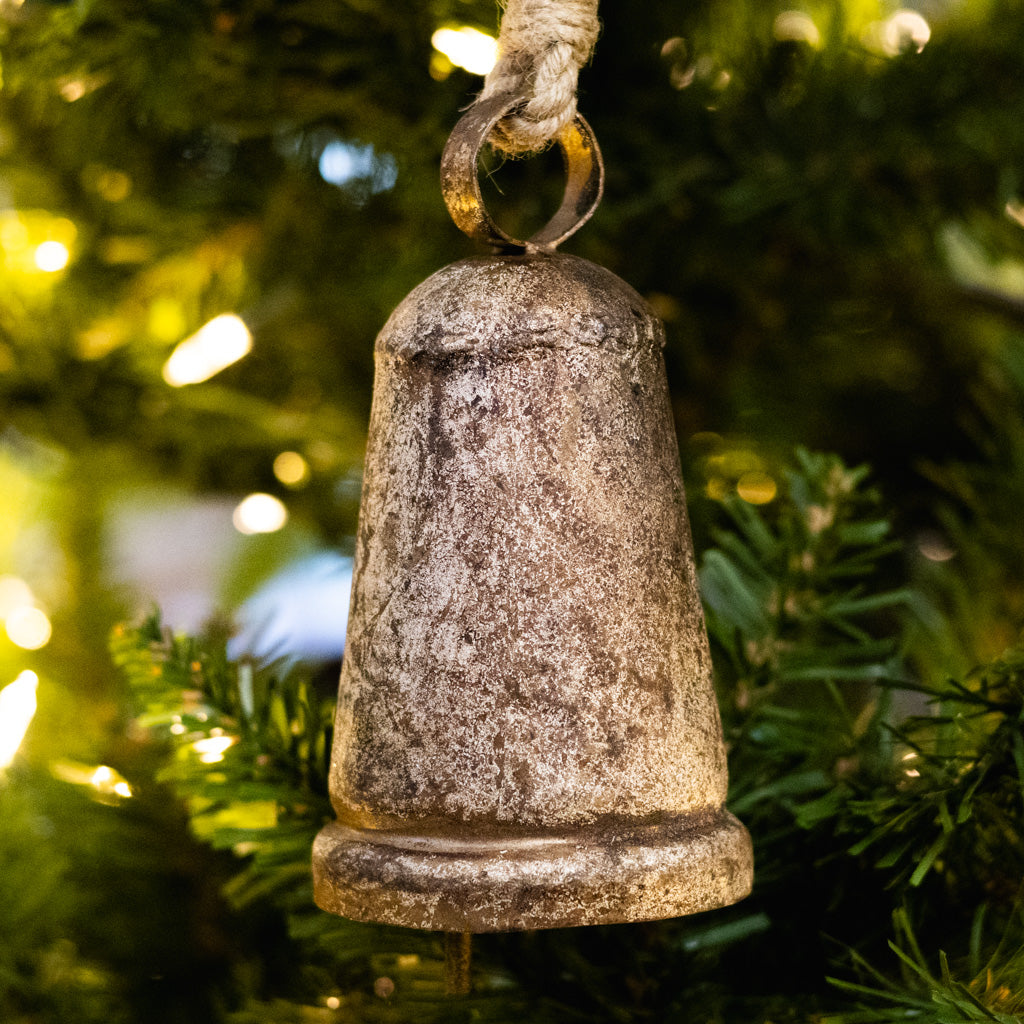 Short Burnt Iron Antique Bell with Rope Tie