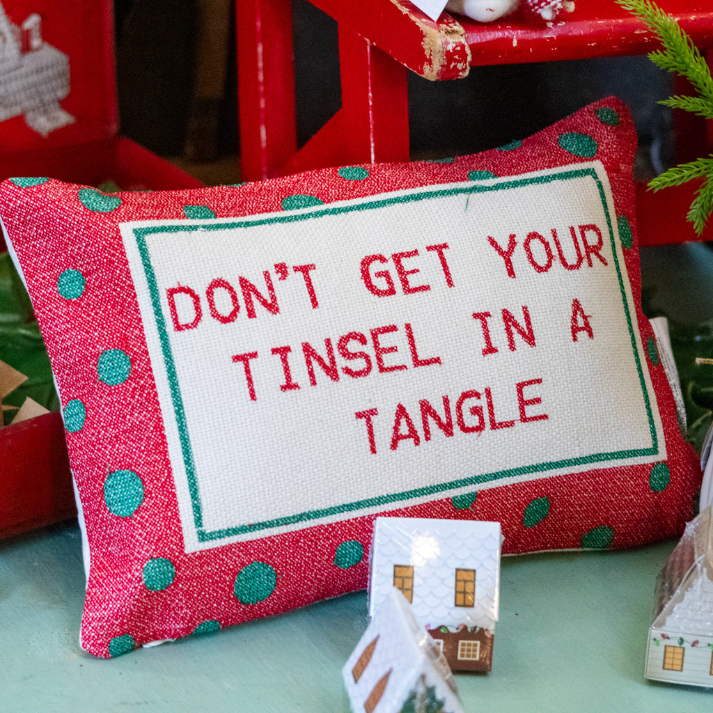 "Don't Get Your Tinsel In A Tangle" with Polka Dots Pattern Cotton Lumbar Pillow