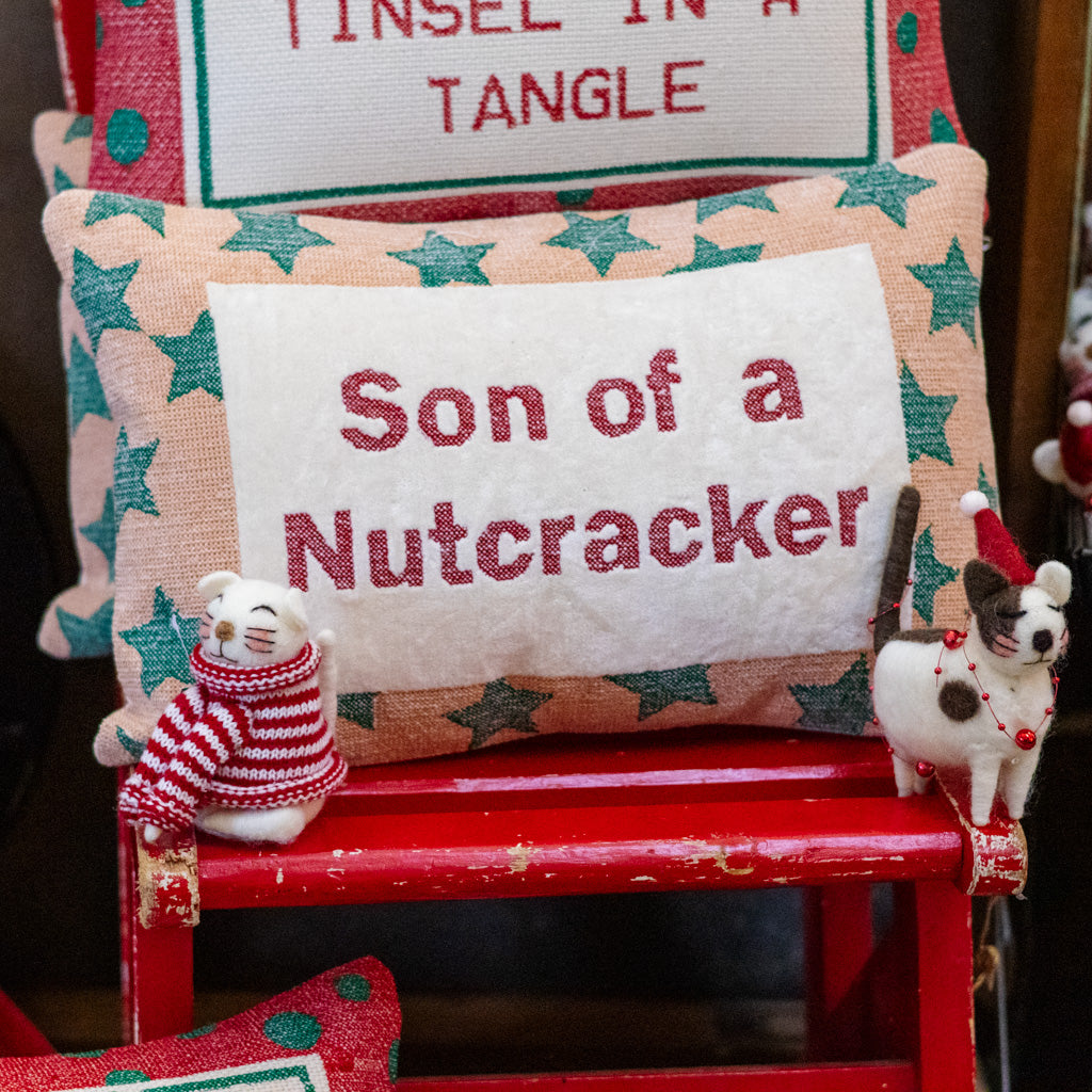 "Son of a Nutcracker" with Star Pattern Cotton Lumbar Pillow