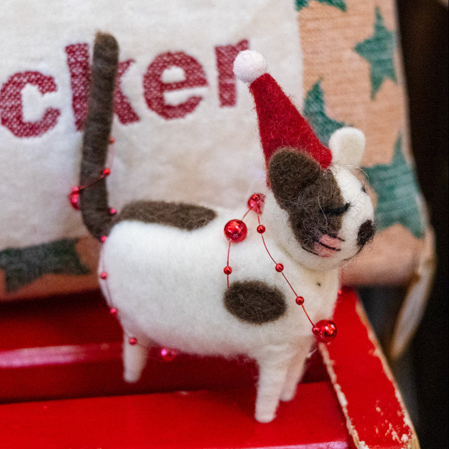Wool Cat with Red Hat Ornament