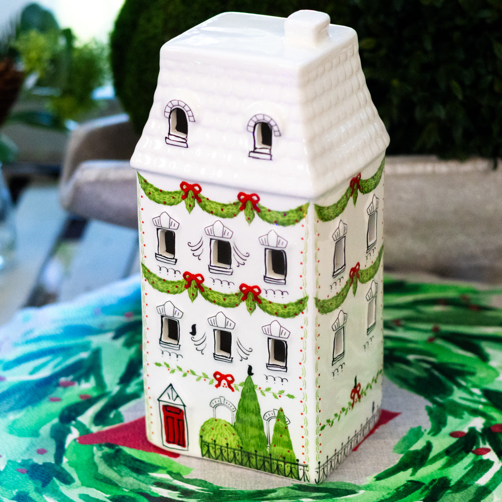 Tall Ceramic Lighted Village House