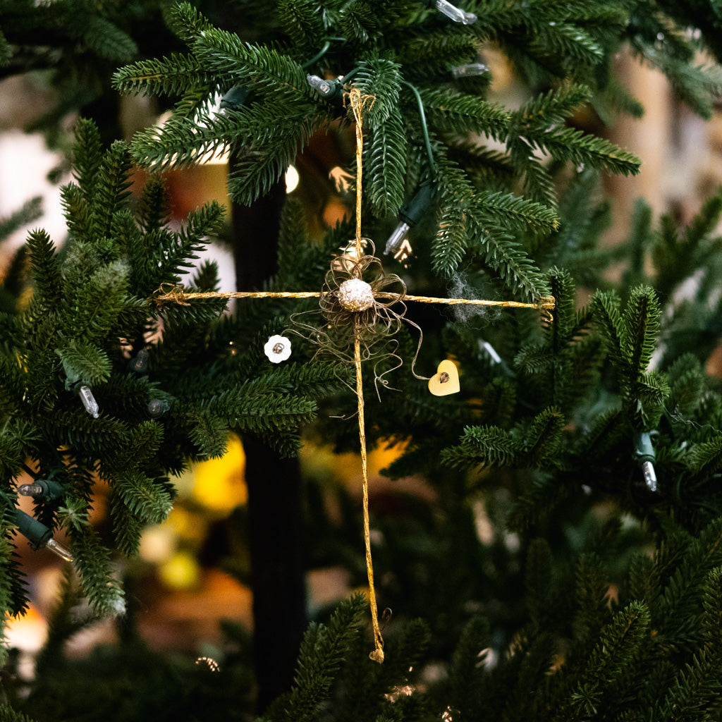 Metal Wire Cross with Gold Ball