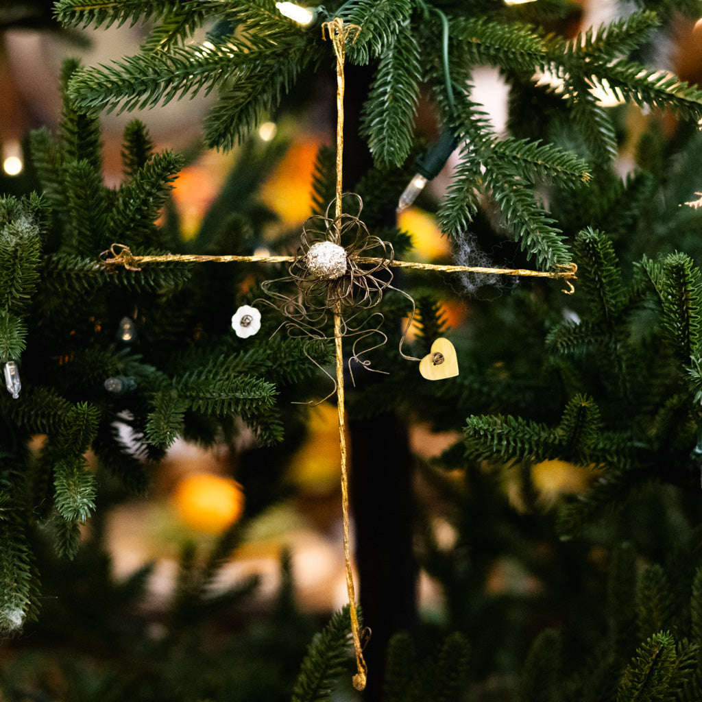 Metal Wire Cross with Gold Ball