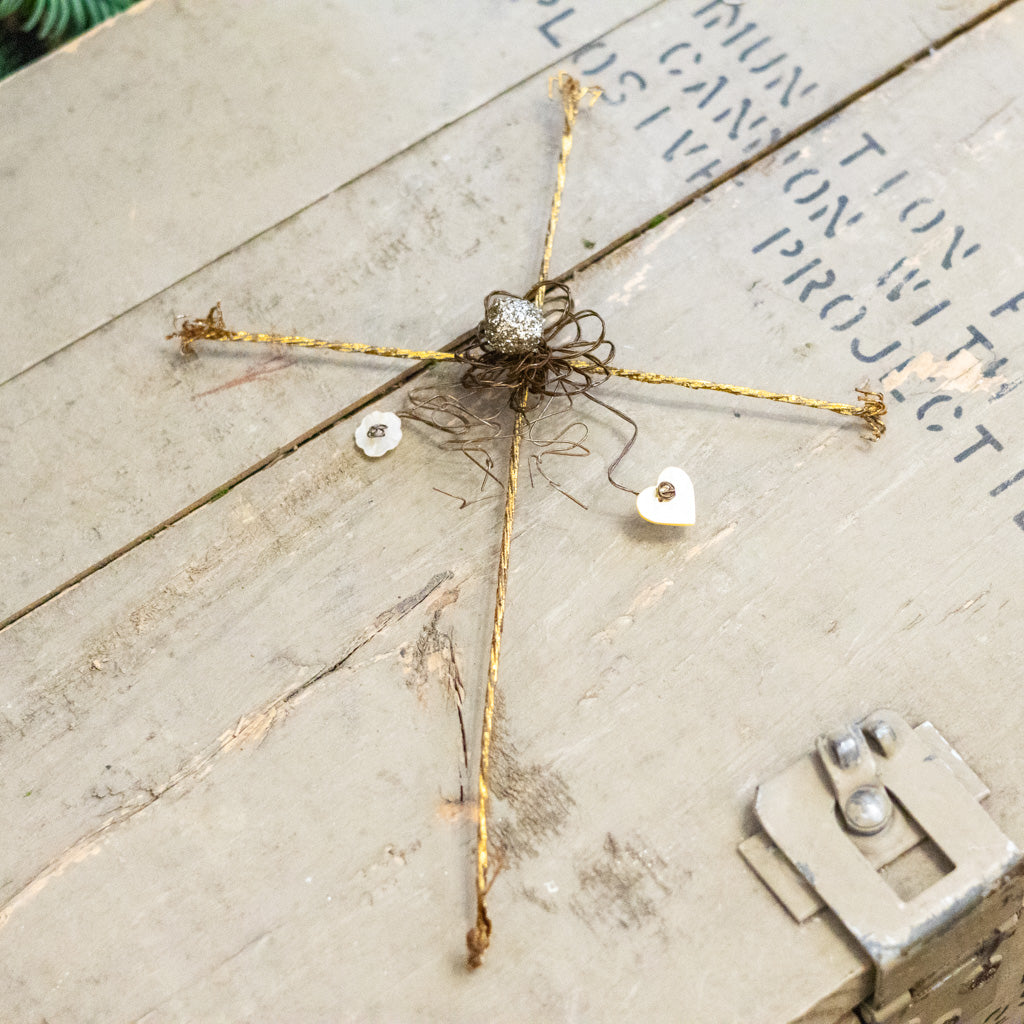 Metal Wire Cross with Gold Ball