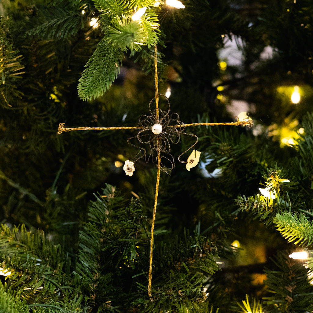 Metal Gold Wire Cross with White Pearl
