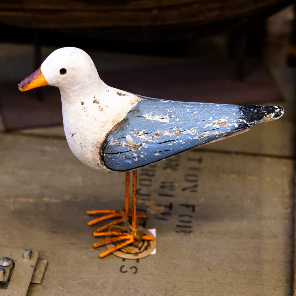 Medium Standing Wood Bird Blue White