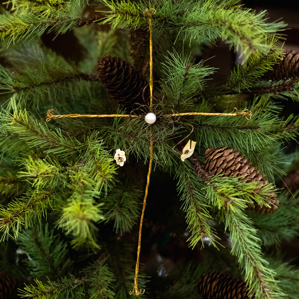 Metal Gold Wire Cross with White Pearl
