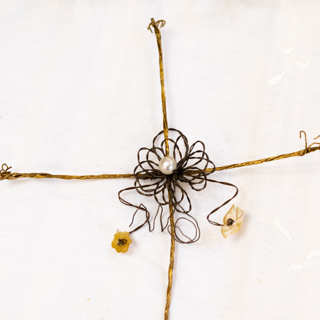 Metal Gold Wire Cross with White Pearl