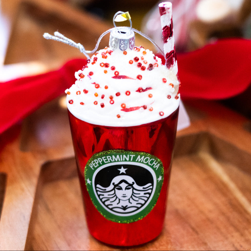 Peppermint Mocha Red Cup Shiny Glass Ornament
