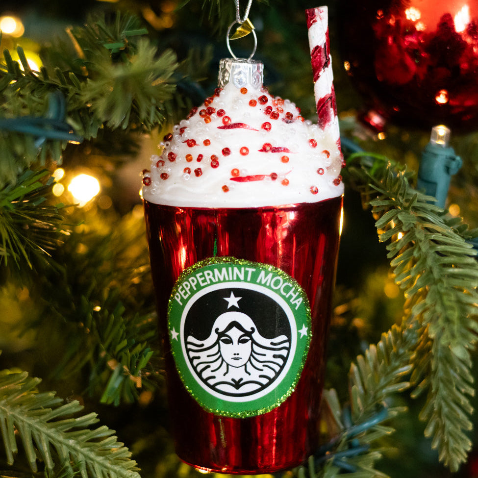 Peppermint Mocha Red Cup Shiny Glass Ornament