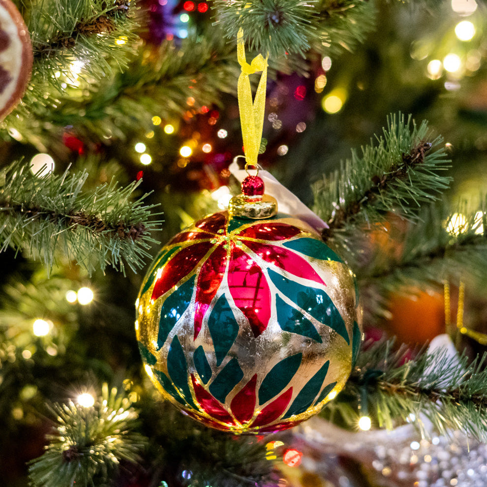 Red and Gold Poinsettia Ball Ornament