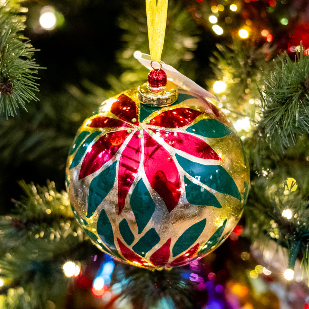 Red and Gold Poinsettia Ball Ornament