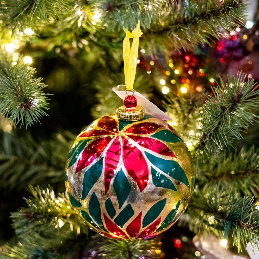 Red and Gold Poinsettia Ball Ornament
