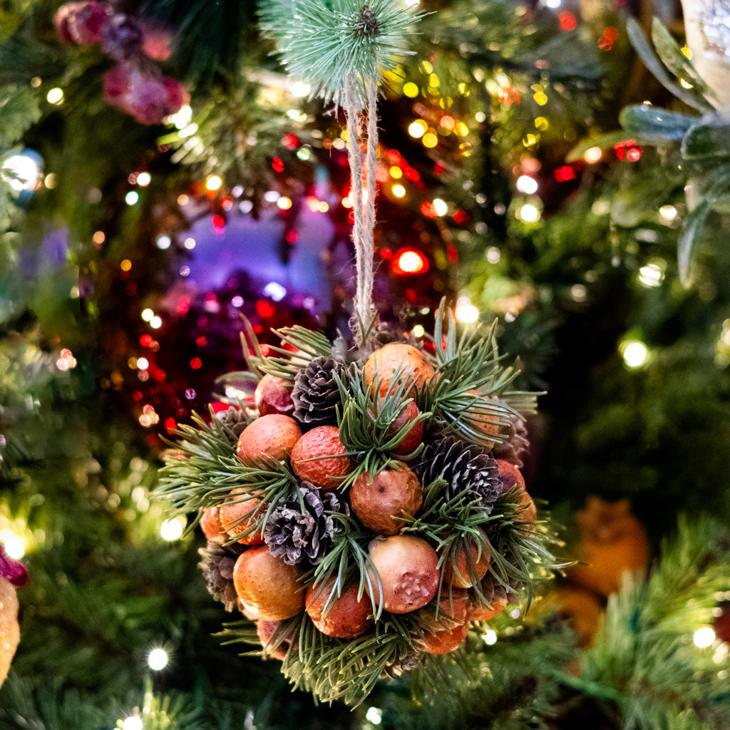 Orange Pods Pinecones and Pine Round Ornament