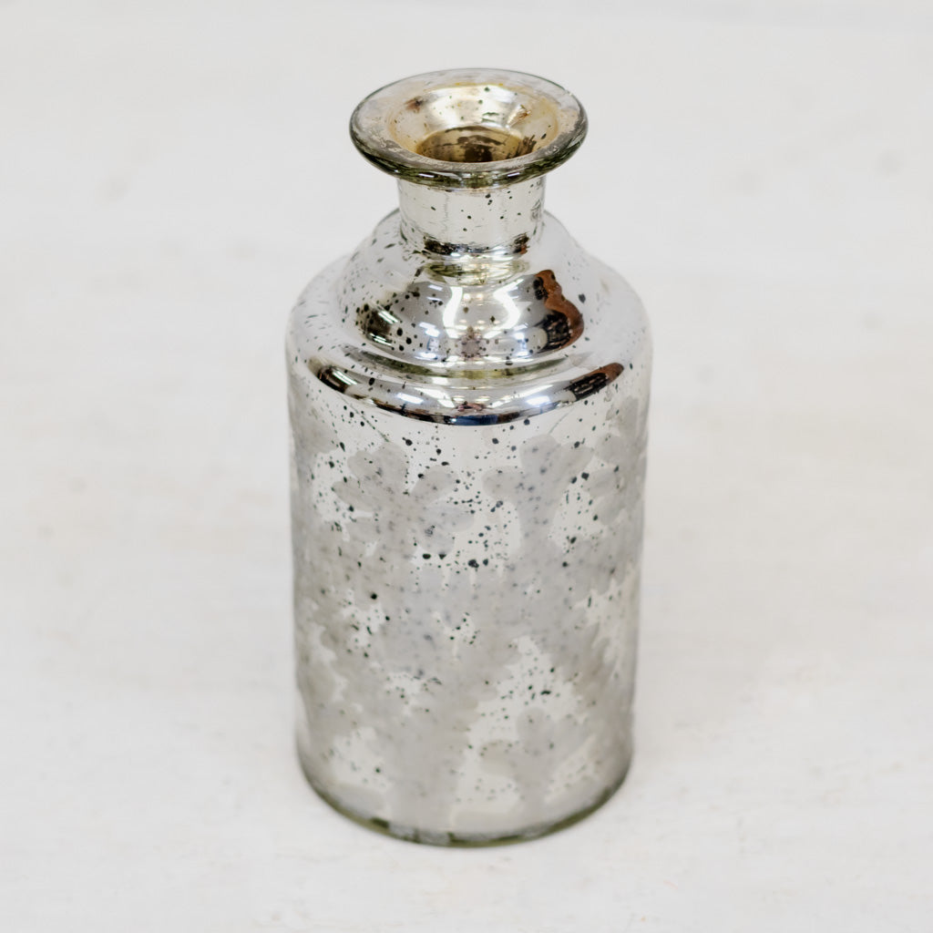 Tall Mini Silver Mercury Glass Etched Bud Vase
