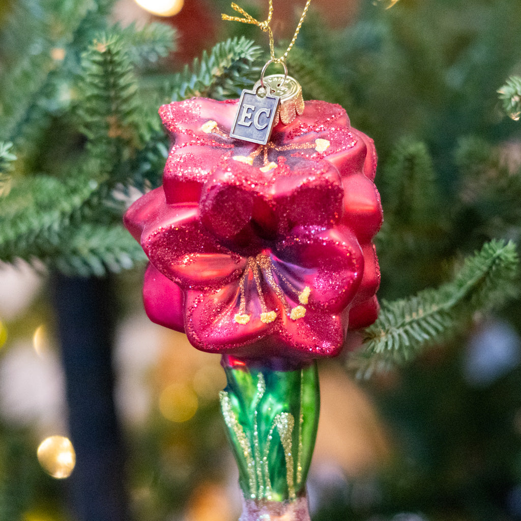 Glass Red Amaryllis Bulb Ornament