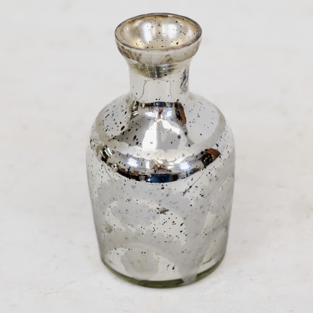 Medium Mini Silver Mercury Glass Etched Bud Vase