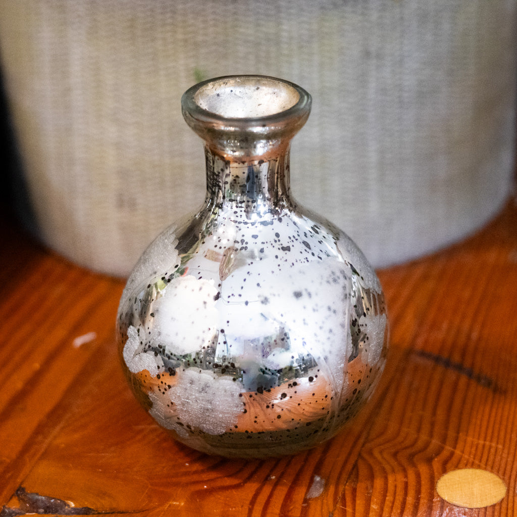 Short Mini Silver Mercury Glass Etched Bud Vase