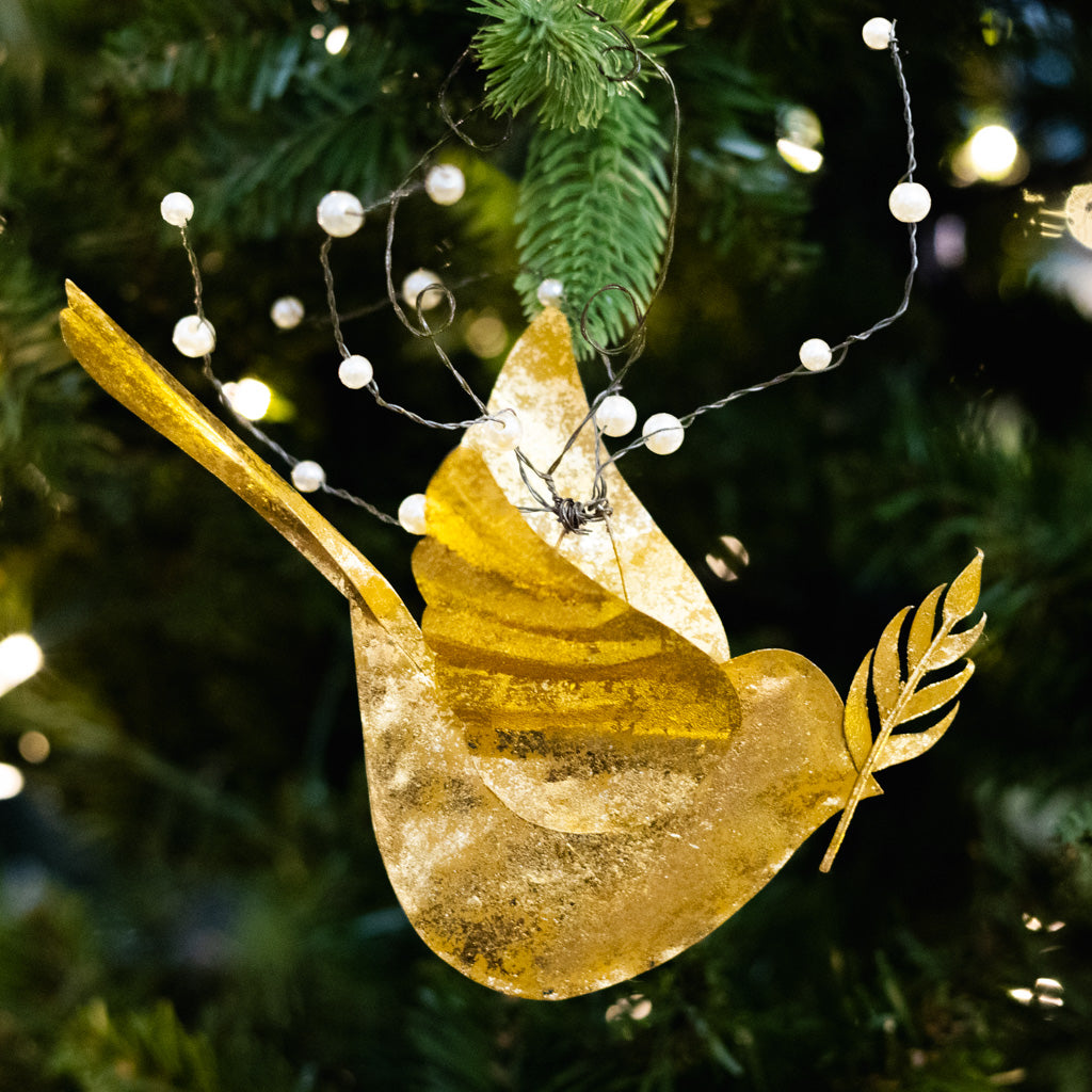 Gold Metal Dove Ornament with Pearls