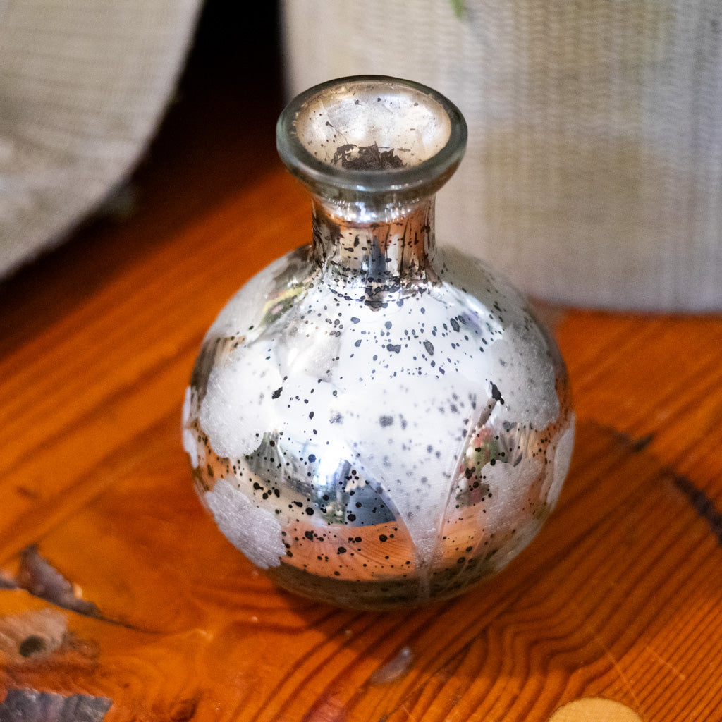 Short Mini Silver Mercury Glass Etched Bud Vase