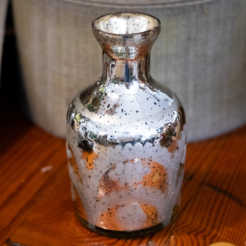 Medium Mini Silver Mercury Glass Etched Bud Vase