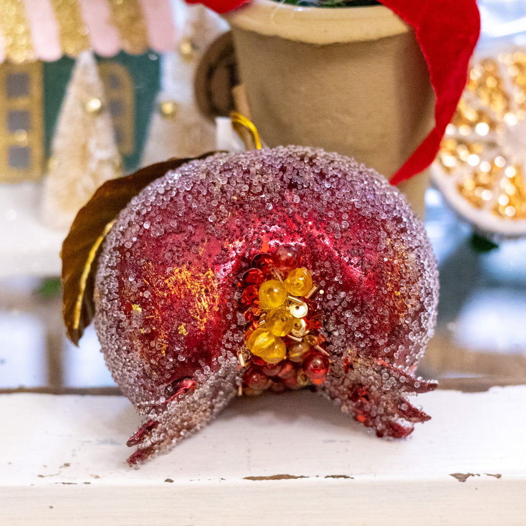 Jeweled Gold Leaf Pomegranate Ornament
