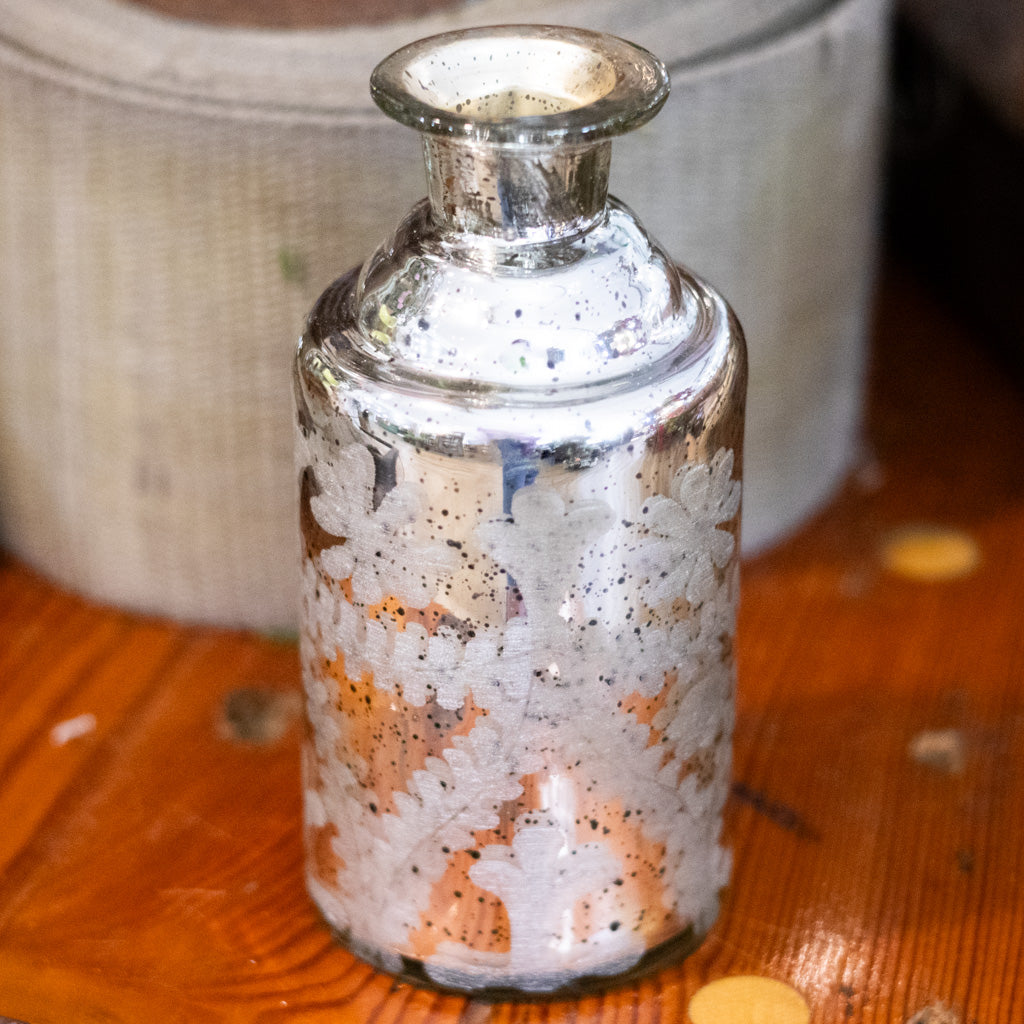 Tall Mini Silver Mercury Glass Etched Bud Vase