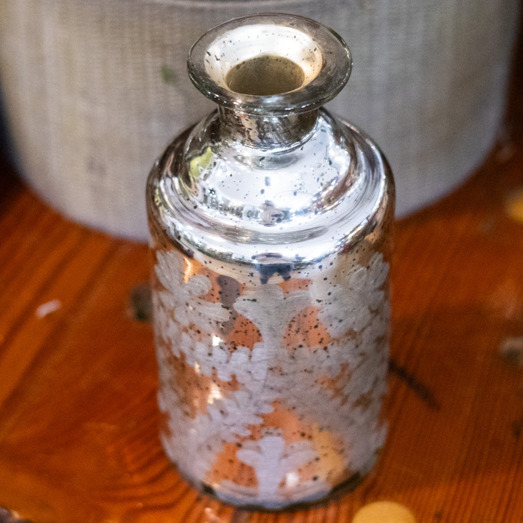 Tall Mini Silver Mercury Glass Etched Bud Vase