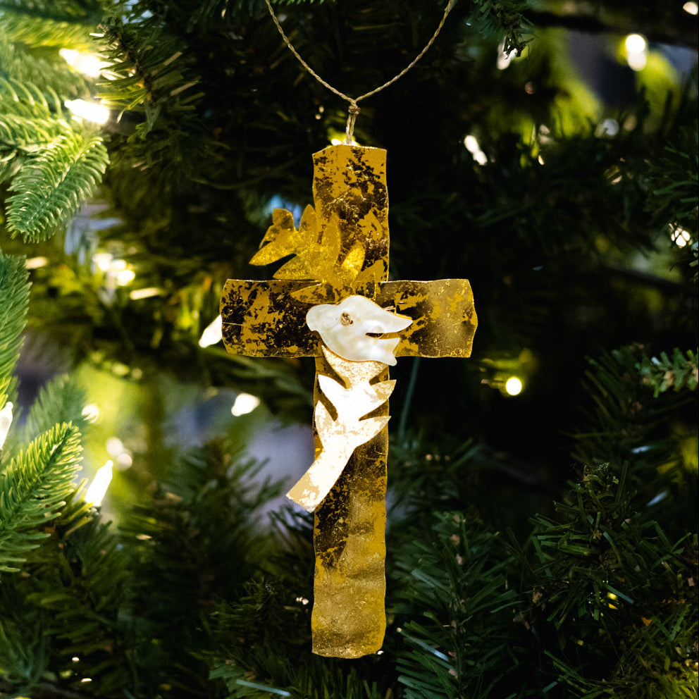 Gold Cross with Dove Ornament