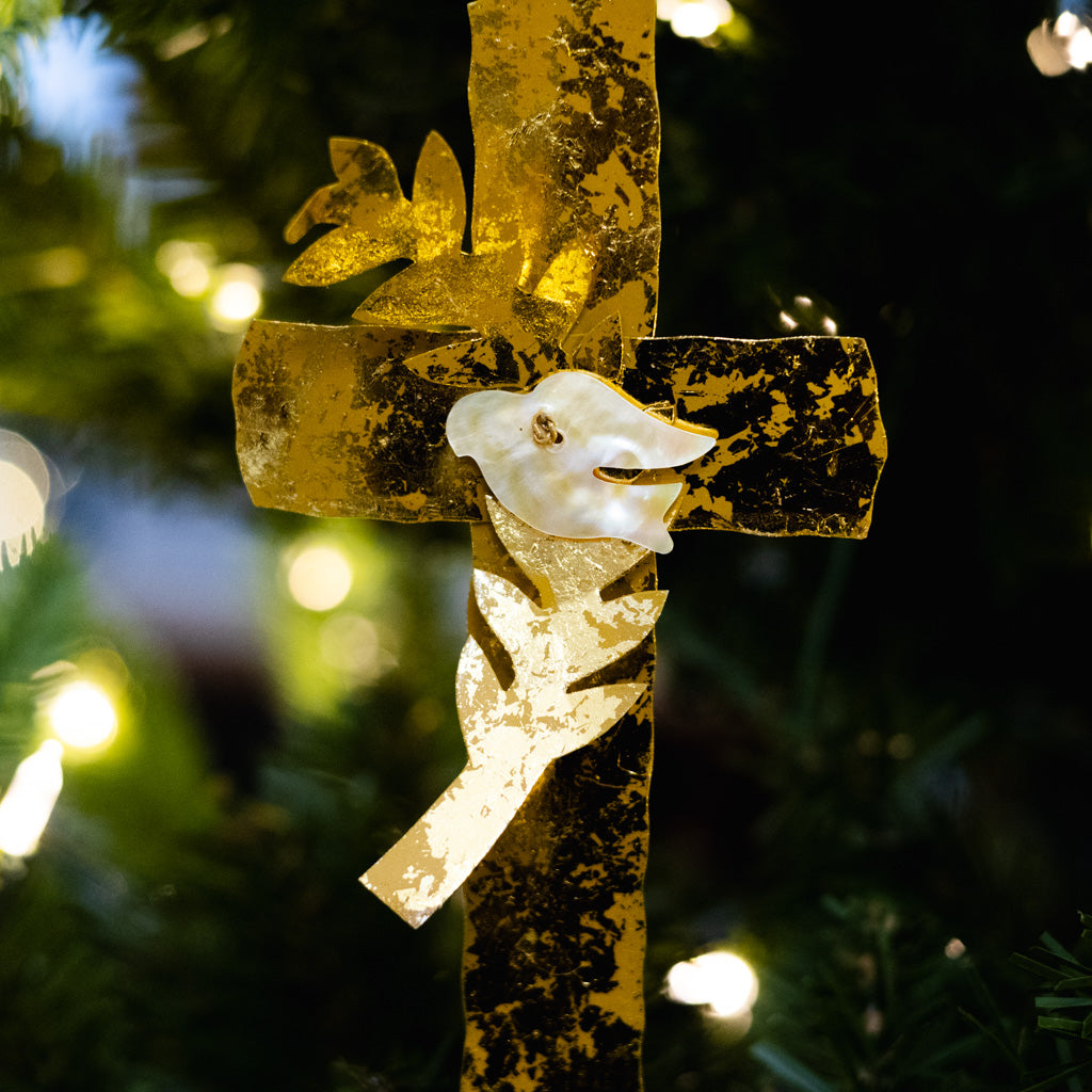 Gold Cross with Dove Ornament