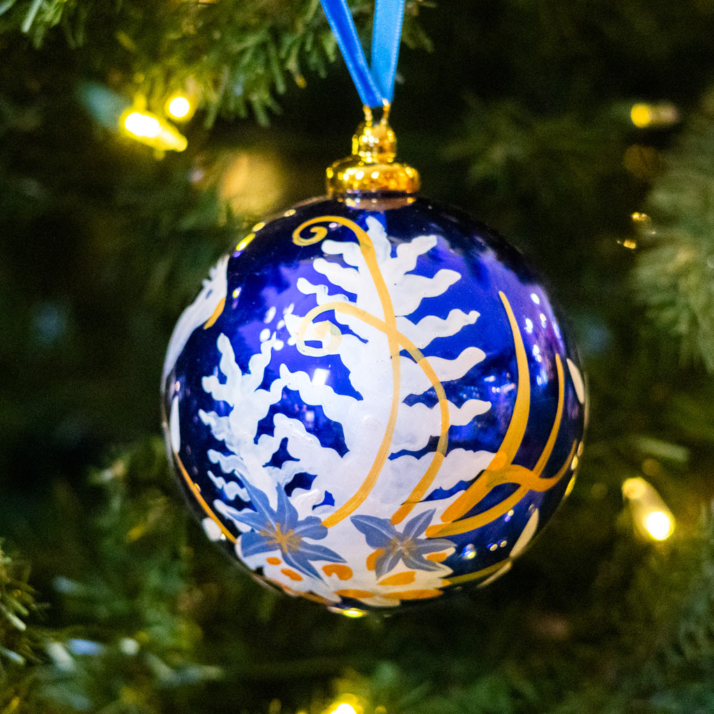 Hand-Blown Song Bird Bauble Shiny Blue Ornament