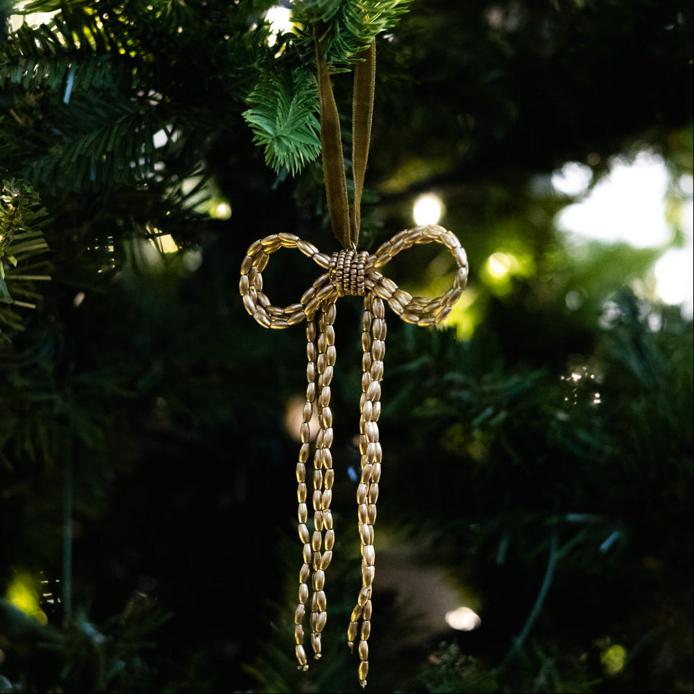 Beaded Gold Bow Ornament