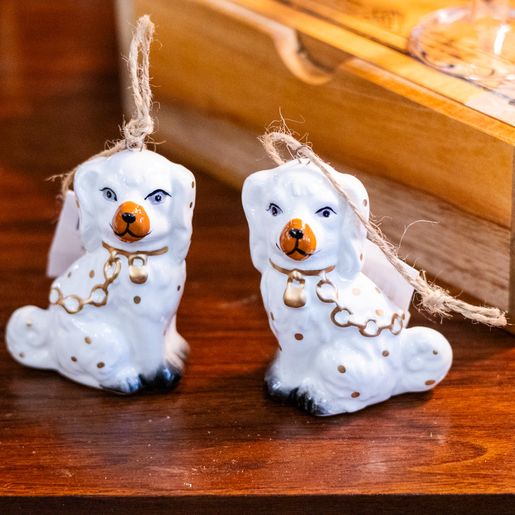 Looking Left  White Ceramic Staffordshire Dog Ornament