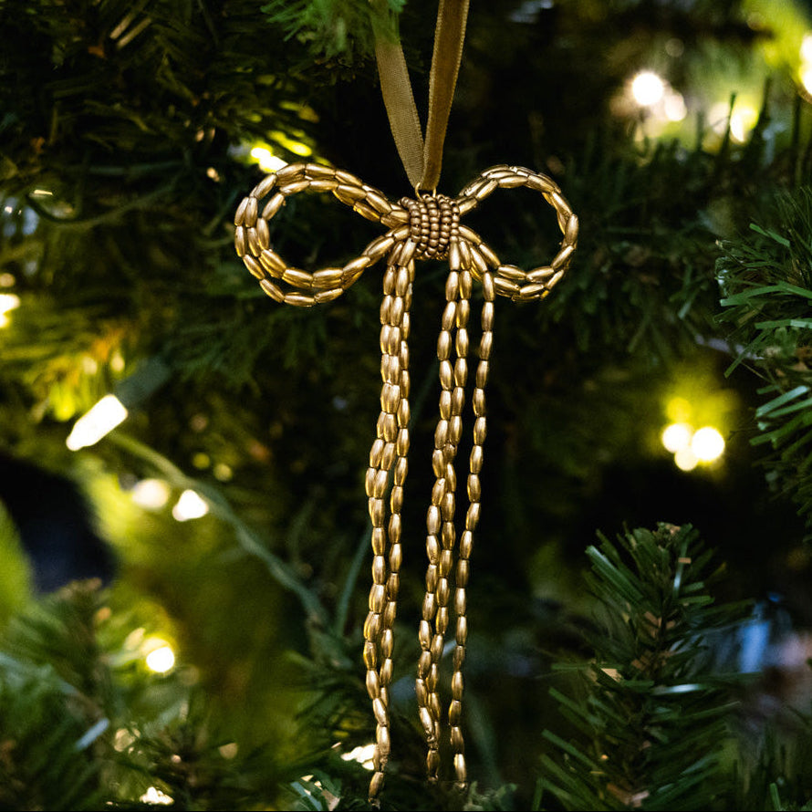 Beaded Gold Bow Ornament