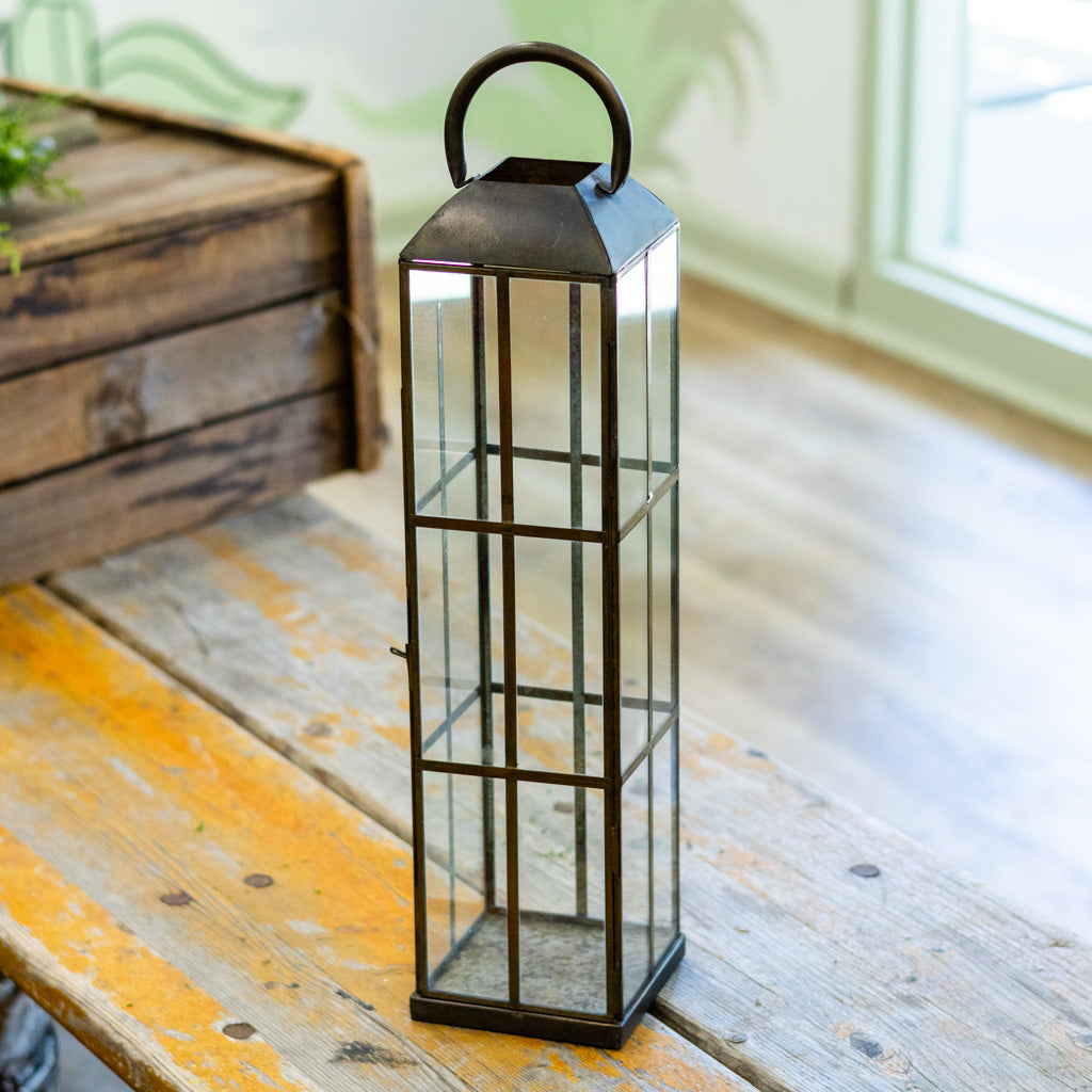 Antique Brass Finish with Glass Panels Lantern