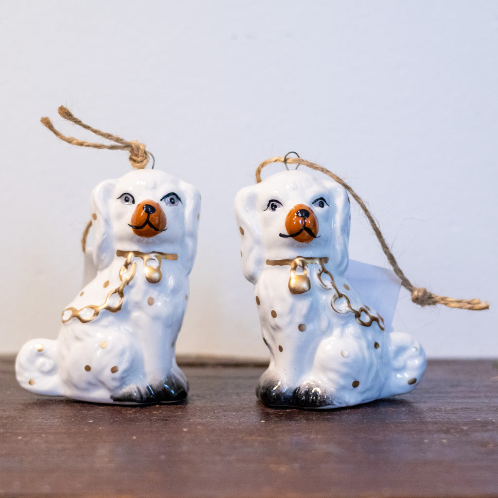 Looking Right White Ceramic Staffordshire Dog Ornament
