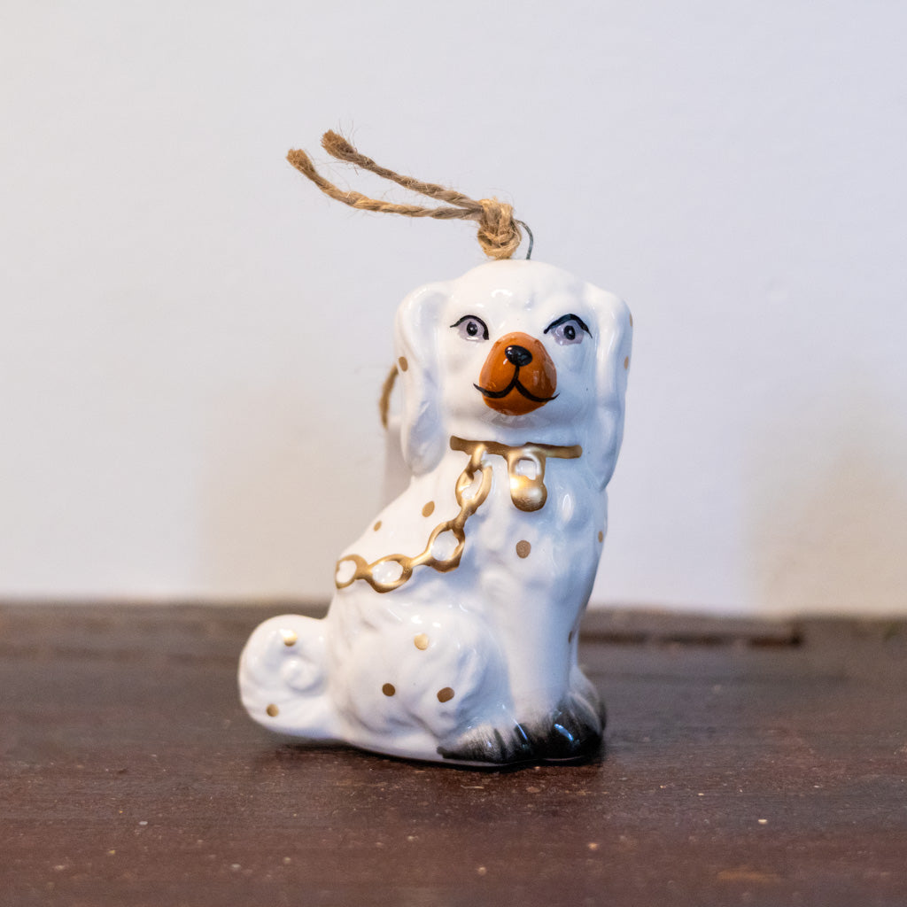 Looking Right White Ceramic Staffordshire Dog Ornament