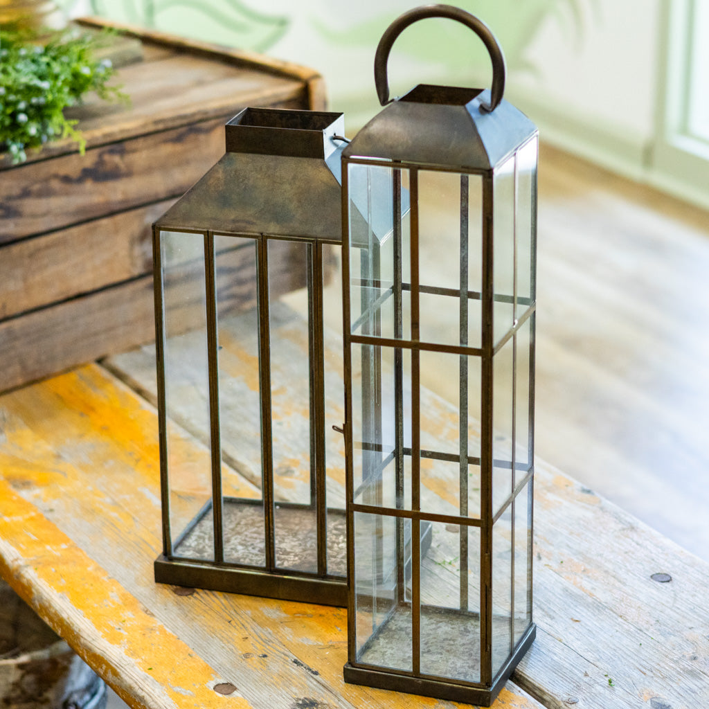 Antique Brass Finish with Glass Panels Lantern