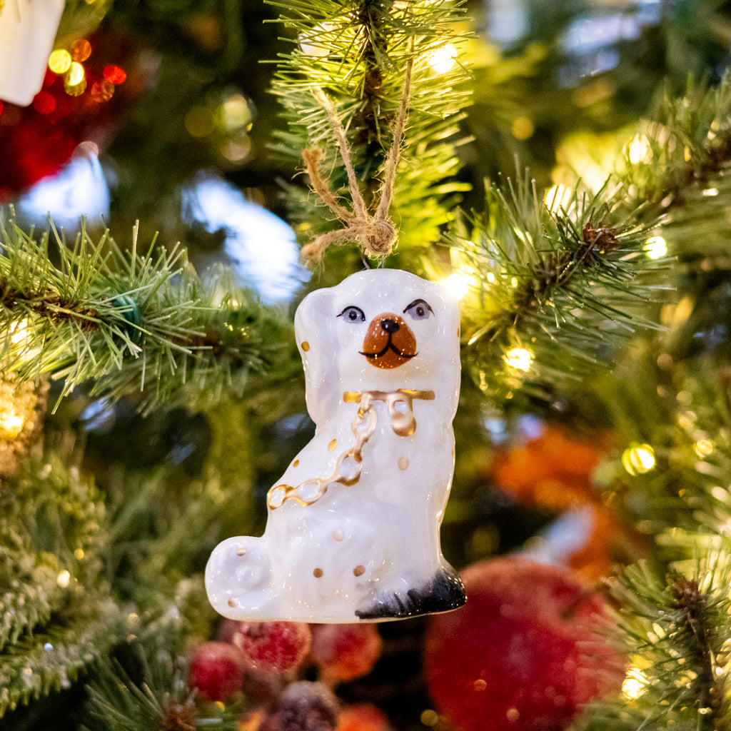 Looking Right White Ceramic Staffordshire Dog Ornament