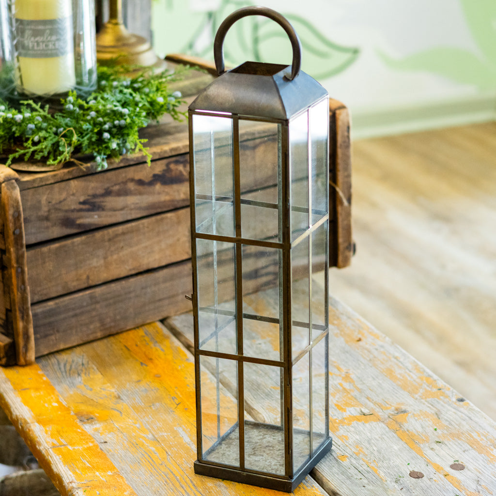 Antique Brass Finish with Glass Panels Lantern