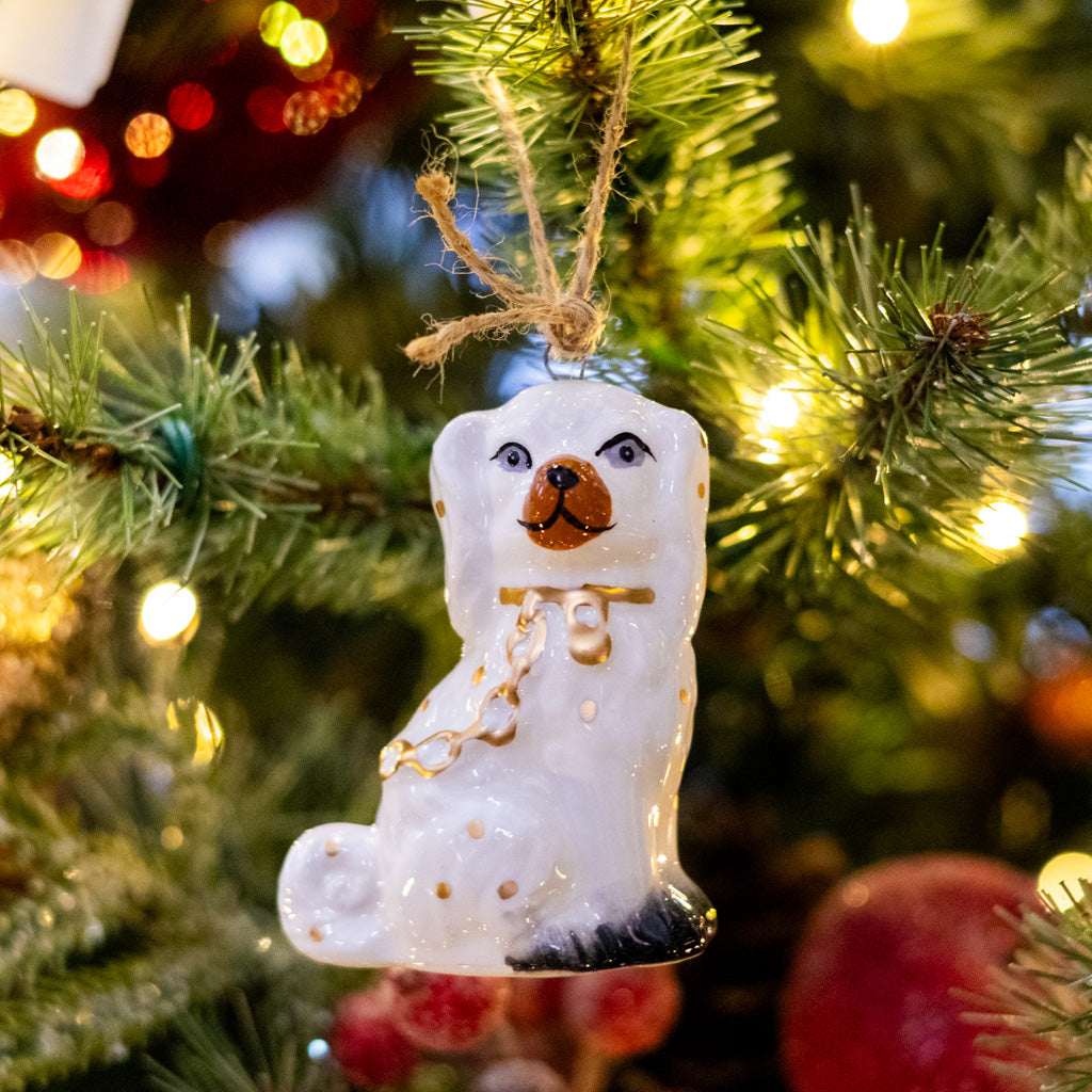 Looking Right White Ceramic Staffordshire Dog Ornament