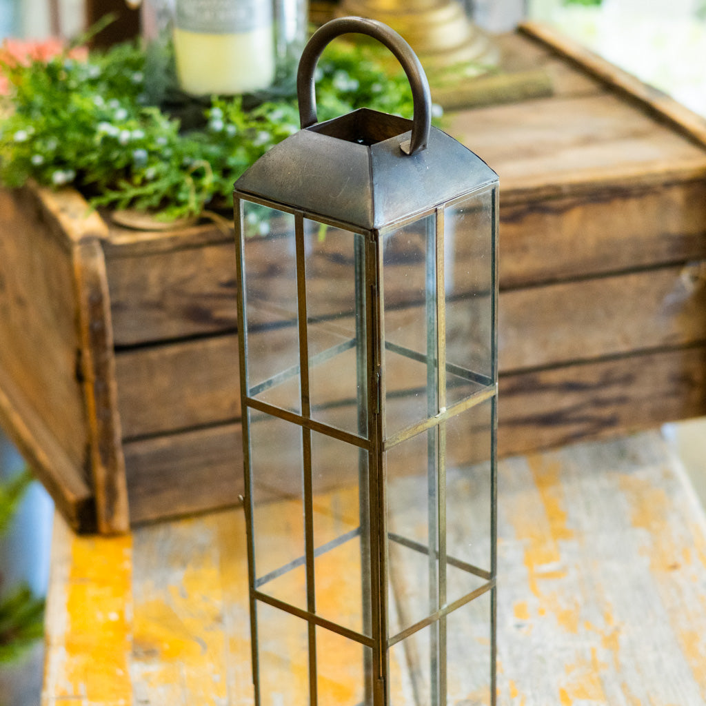 Antique Brass Finish with Glass Panels Lantern
