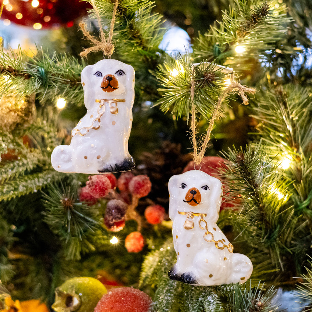 Looking Right White Ceramic Staffordshire Dog Ornament
