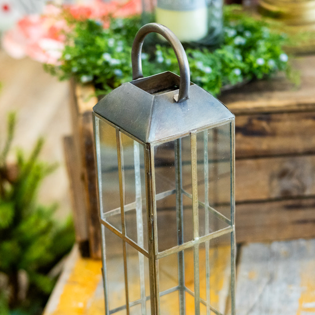 Antique Brass Finish with Glass Panels Lantern