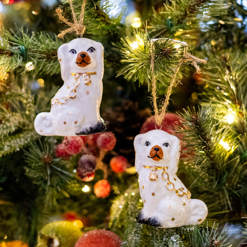 Looking Left  White Ceramic Staffordshire Dog Ornament