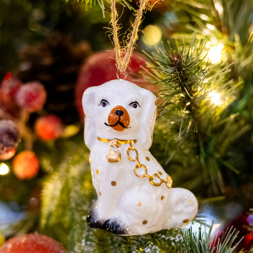Looking Left  White Ceramic Staffordshire Dog Ornament