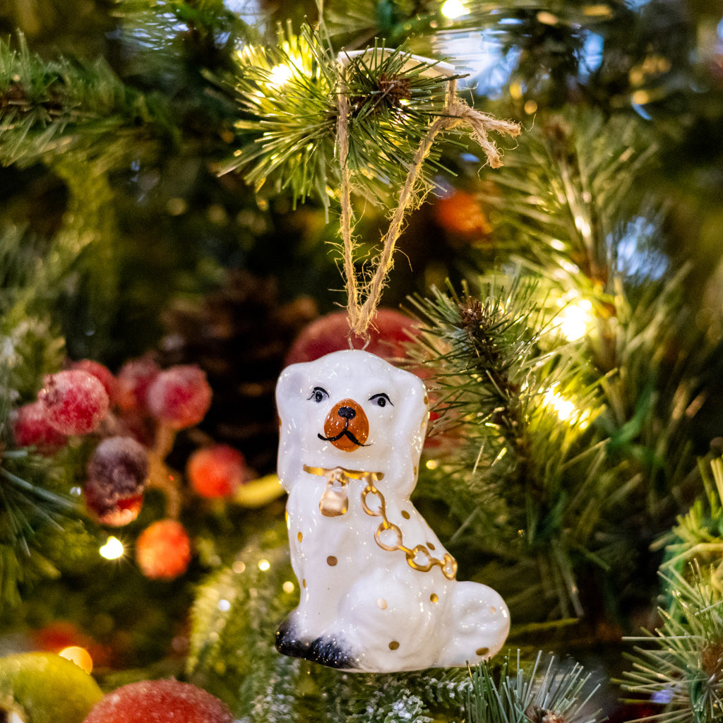 Looking Left  White Ceramic Staffordshire Dog Ornament