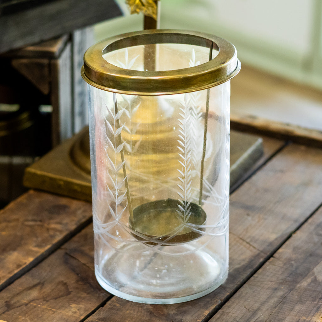 Etched Glass Candle Holder with Bronze Toned Metal Frame